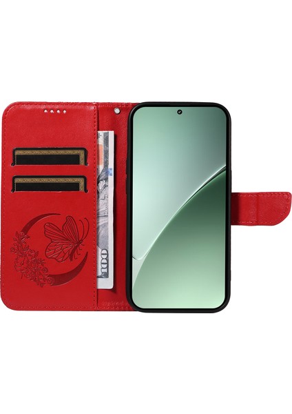 Xiaomi 15 Pro Kılıf Desenli Deri Cüzdan Kapaklı Telefon Kapağı-Kırmızı (Yurt Dışından)