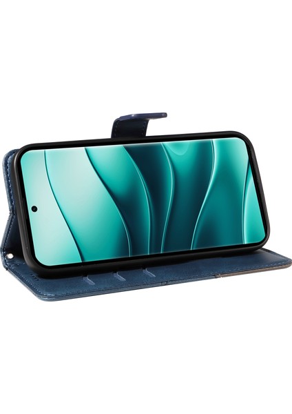 Xiaomi Redmi Için Not 14 Pro 5G-Note 14 Pro+ 5G Kılıf Deri Geometrik Çizgi Cüzdan Telefon Kılıfı Bilek Kayışı Ile-Mavi (Yurt Dışından)