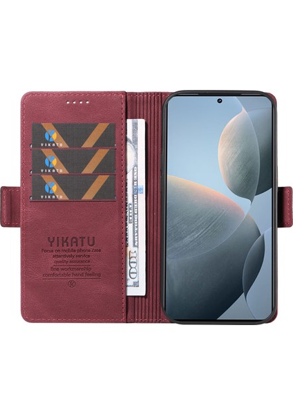 Xiaomi 14T Kılıf Pu Deri Cüzdan Telefon Kapağı Cilt Dokunmatik Duygu-Şarap Kırmızısı Için (Yurt Dışından)