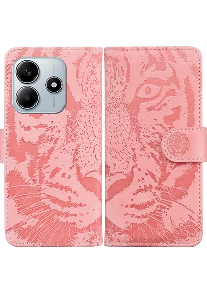 Xiaomi Redmi Note 14 5G-14 4G Kılıf Tiger Baskı Deri Cüzdan Telefon Kapağı-Pembe (Yurt Dışından)