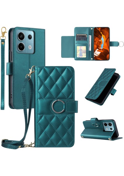 Xiaomi Redmi Için Not 13 5G Crossbody Halka Toka Cüzdan Eşkenar Dörtgen Mobil Kapak-Yeşil (Yurt Dışından)