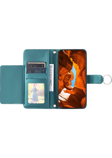 Xiaomi Redmi Için Not 13 5G Crossbody Halka Toka Cüzdan Eşkenar Dörtgen Mobil Kapak-Yeşil (Yurt Dışından)