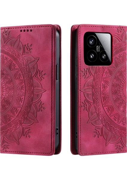 Xiaomi 15 Kılıf Mandala Desenli Manyetik Kapanış Deri Telefon Kapağı-Gül (Yurt Dışından)