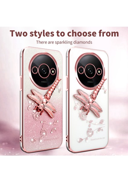 Xiaomi Redmi A3 4G-A3X 4G-Poco C61 4G Dragonfly Tpu Çiçekler Glitter Telefon Kapağı-Mor (Yurt Dışından)