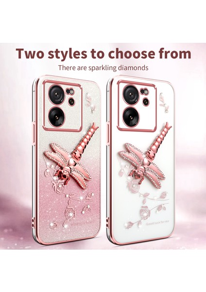 Xiaomi 13T-13T Pro Kılıf Dragonfly Tpu Çiçekler Glitter Telefon Kapağı-Mavi Için (Yurt Dışından)