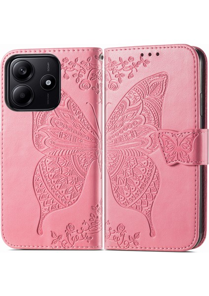Xiaomi Redmi Note 14 5G Kılıf Pu Deri Cüzdan Telefon Kapağı Desenli-Pembe (Yurt Dışından)