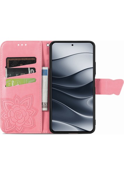 Xiaomi Redmi Note 14 5G Kılıf Pu Deri Cüzdan Telefon Kapağı Desenli-Pembe (Yurt Dışından)