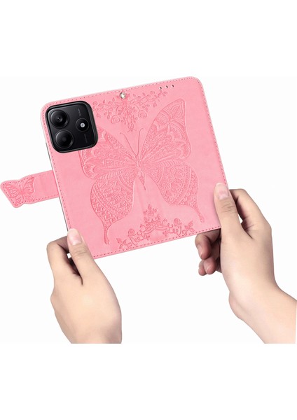 Xiaomi Redmi Note 14 5G Kılıf Pu Deri Cüzdan Telefon Kapağı Desenli-Pembe (Yurt Dışından)