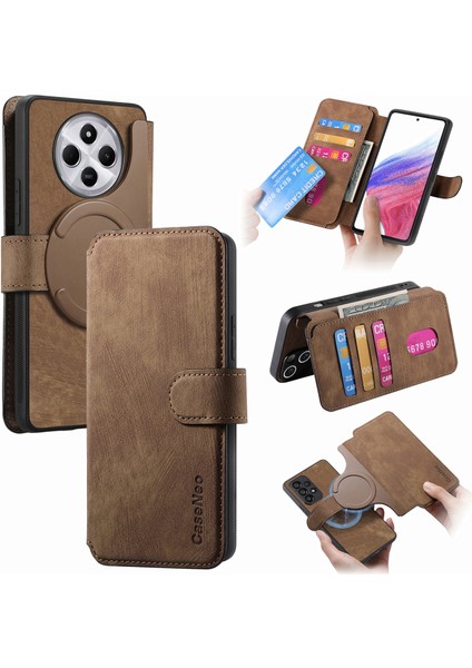 Caseneo Mw-03 Telefon Kılıfı Xiaomi Redmi 14C 4G-14R 5G-Poco C75 4G Deri + Tpu Telefon Kapağı İle Çıkarılabilir Cüzdan-Kahverengi (Yurt Dışından)