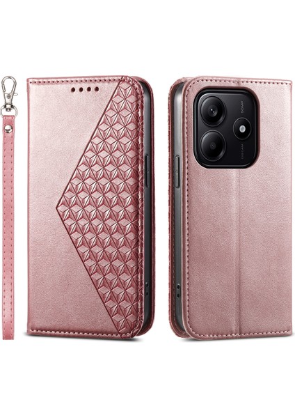 Xiaomi Redmi Note 14 5G-14 4G Kılıf Buzağı Dokusu Pu Deri Telefon Kapağı Cüzdan-Gül Altın Için (Yurt Dışından)