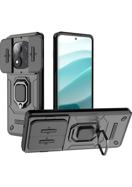 Xiaomi Redmi Note 14 Pro 5G Kılıf Pc+Tpu Lens Kapaklı Telefon Koruyucu-Siyah (Yurt Dışından)
