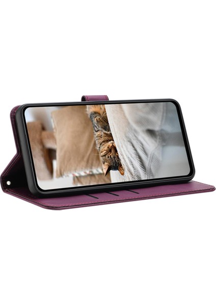 Xiaomi Redmi Note 13 5G-Note 13 5G (Çin) Kılıf Askılı Kediler Baskı Deri Cüzdan Telefon Kapağı-Şarap Kırmızısı (Yurt Dışından)