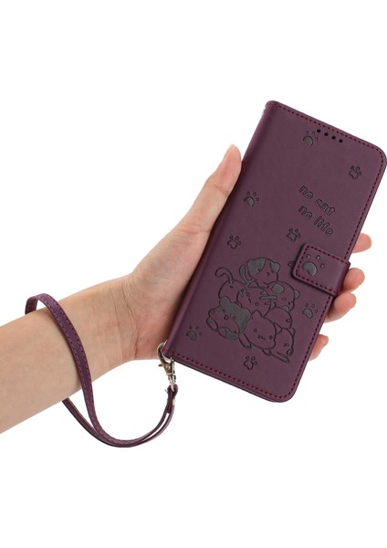 Xiaomi Redmi Note 13 5G-Note 13 5G (Çin) Kılıf Askılı Kediler Baskı Deri Cüzdan Telefon Kapağı-Şarap Kırmızısı (Yurt Dışından)