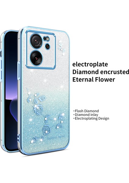 Xiaomi 13T-13T Pro Kılıf Dragonfly Tpu Çiçekler Glitter Telefon Kapağı-Mavi Için (Yurt Dışından)