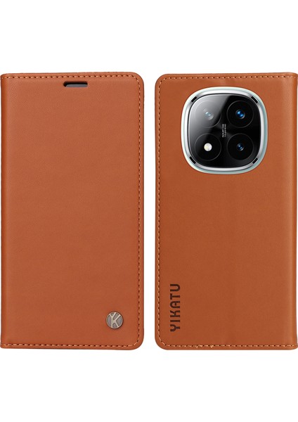 Xiaomi Redmi Note 14 Pro+ 5G - Note 14 Pro 5G Kılıf Deri Telefon Kapağı Güçlü Manyetik Kapatma-Kahverengi (Yurt Dışından)