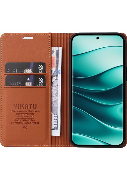 Xiaomi Redmi Note 14 Pro+ 5G - Note 14 Pro 5G Kılıf Deri Telefon Kapağı Güçlü Manyetik Kapatma-Kahverengi (Yurt Dışından) fiyatları