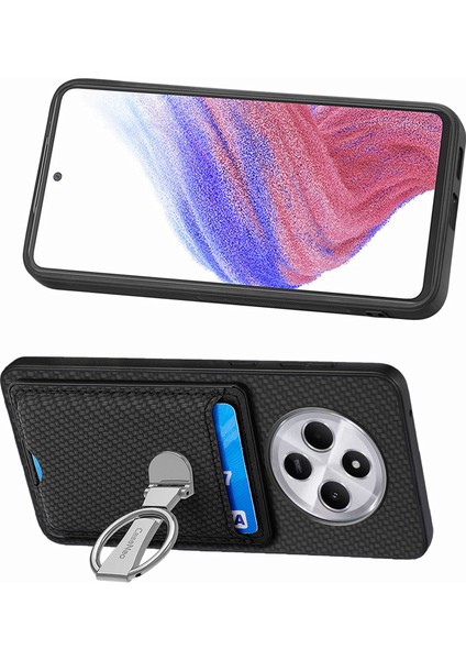 Xiaomi Redmi 14C 4G-14R 5G-Poco C75 4G Karbon Fiber Doku Deri Arka Kapak Kart Yuvaları İle Telefon Kılıfı Standı-Siyah (Yurt Dışından) modelleri