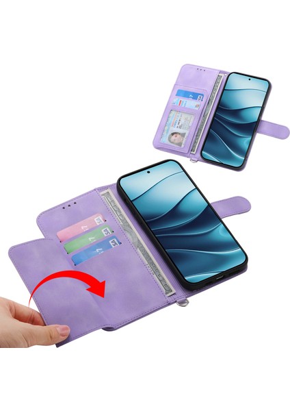 Xiaomi Redmi Için Not 14 5G-14 4G Kılıf Çiçek Desenli Pu Deri Cüzdan Telefon Kapağı Askı-Açık Mor (Yurt Dışından) modelleri
