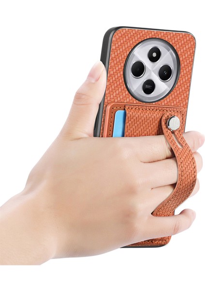 Xiaomi Redmi 14C 4G-14R 5G-Poco C75 4G Bileklik Anti-Drop Deri Arka Kapak Kart Tutucu-Kahverengi Telefon Kılıfı (Yurt Dışından) modelleri