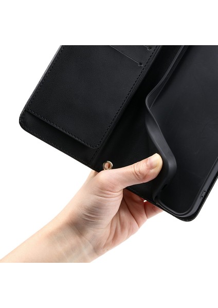 Xiaomi Poco X6 5G-Redmi Not 13 Pro 5G Crossbody Halka Toka Cüzdan Eşkenar Dörtgen Mobil Kapak-Siyah (Yurt Dışından)
