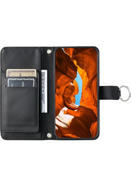 Xiaomi Poco X6 5G-Redmi Not 13 Pro 5G Crossbody Halka Toka Cüzdan Eşkenar Dörtgen Mobil Kapak-Siyah (Yurt Dışından)