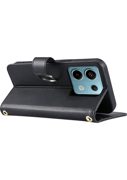 Xiaomi Poco X6 5G-Redmi Not 13 Pro 5G Crossbody Halka Toka Cüzdan Eşkenar Dörtgen Mobil Kapak-Siyah (Yurt Dışından)