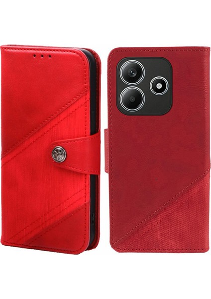 Xiaomi Redmi Note 14 5G Kılıf Ekleme Doku Deri Telefon Kapağı Görüntüleme Standı-Kırmızı (Yurt Dışından)