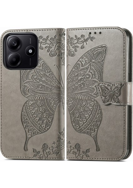 Xiaomi Redmi Note 14 5G Kılıf Pu Deri Cüzdan Telefon Kapağı Desenli-Gri (Yurt Dışından)
