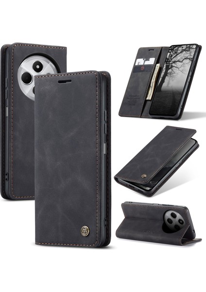 Xiaomi Redmi 14C 4G Kılıf Caseme 013 Serisi Kart Tutucu Deri Telefon Kapağı-Siyah (Yurt Dışından)