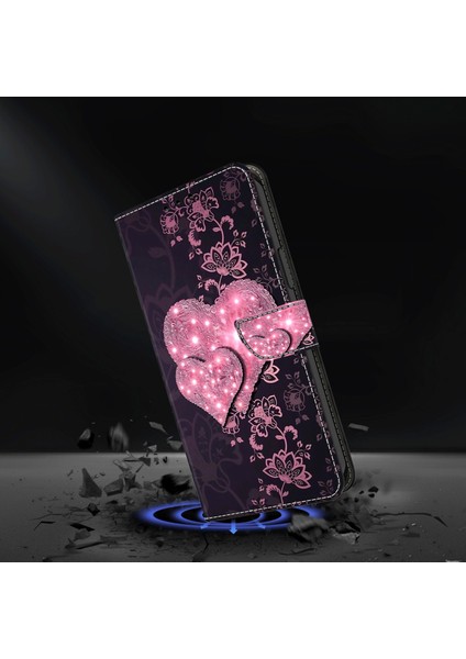 Xiaomi Redmi 14C 4G-14R 5G-Poco C75 4G 3D Desen Pu Deri Cüzdan Telefon Kılıfı Standı-Dantel Kalpler İle Telefon Kılıfı (Yurt Dışından) fırsatları