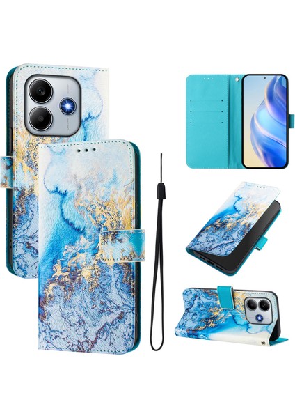Xiaomi Redmi Note 14 5G Kılıf Desen Baskı Cüzdan Telefon Kılıfı Askı-Okyanus Mermeri Için (Yurt Dışından)