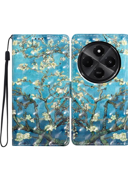 Xiaomi Redmi A4 5G Kılıf Pu Deri Cüzdan Telefon Kapağı 3D Desen Baskı-Kayısı Çiçeği (Yurt Dışından)