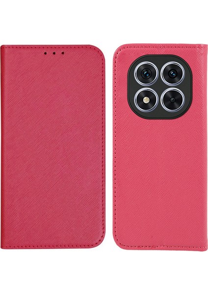 Xiaomi Redmi Note 14 Pro 5G Kılıf Çapraz Doku Deri Telefon Kapağı Gizli Manyetik-Pembe (Yurt Dışından)