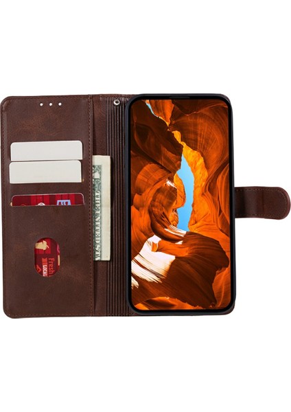 Xiaomi Poco C75 4G-Redmi 14R 5G-14C 4G Kılıf Pu Deri Cüzdan Koruyucu Telefon Kapağı Buzağı Doku-Kahverengi (Yurt Dışından)