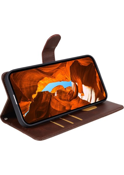 Xiaomi Poco C75 4G-Redmi 14R 5G-14C 4G Kılıf Pu Deri Cüzdan Koruyucu Telefon Kapağı Buzağı Doku-Kahverengi (Yurt Dışından)