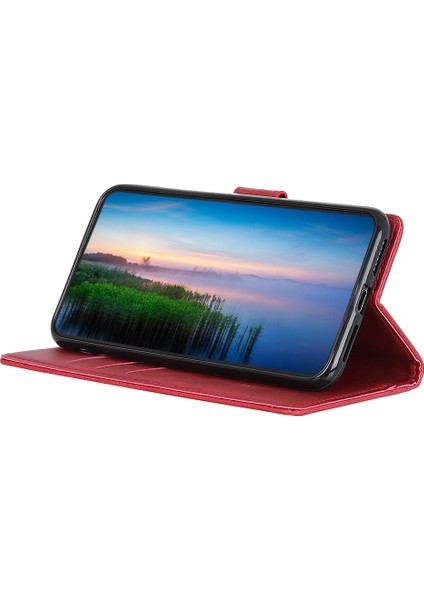 Xiaomi Redmi Note 14 Pro 4G Cüzdan Kılıf Sığır Derisi Doku Deri Telefon Kapağı-Kırmızı (Yurt Dışından)