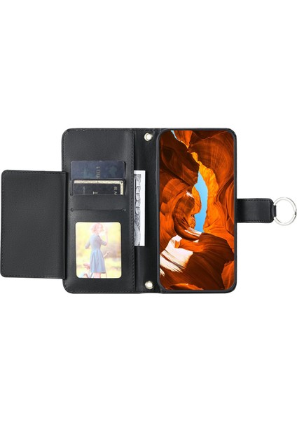 Xiaomi Redmi A3X 4G-Redmi A3 4G-Poco C61 4G Cüzdan Eşkenar Dörtgen Mobil Kapak-Siyah Için Crossbody (Yurt Dışından)
