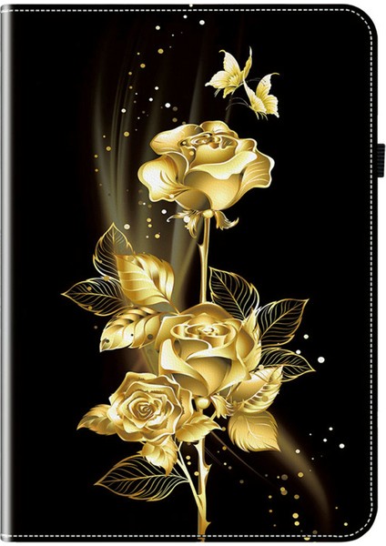 Xiaomi Pad 7 Pro - Pad 7 Desenli Baskılı Kart Yuvalı Tablet Kılıfı-Altın Gül (Yurt Dışından)