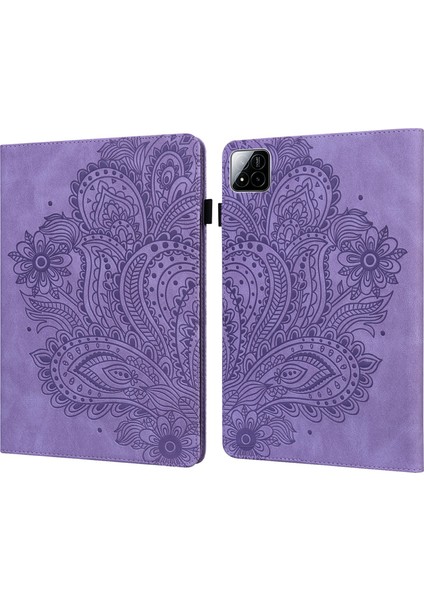 Xiaomi Pad 7 Pro - Pad 7 Kılıf Tavuskuşu Çiçek Desenli Kart Sahibinin Deri Tablet Kapağı-Mor (Yurt Dışından)