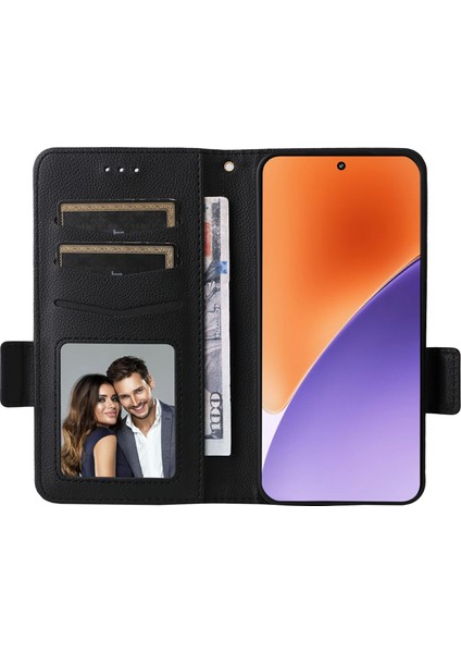 Xiaomi 15 Kılıf Litchi Doku Pu Deri Cüzdan Kapaklı Telefon Kapağı-Siyah (Yurt Dışından) modelleri