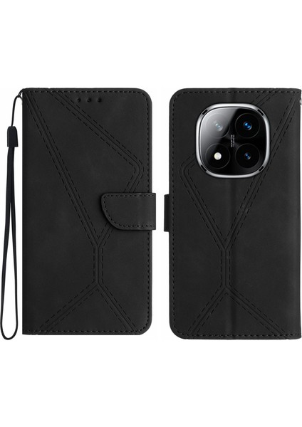 Xiaomi Redmi Note 14 Pro 5G-14 Pro+ 5G Kılıf Deri Baskılı Çizgiler Kart Tutuculu Telefon Kapağı-Siyah (Yurt Dışından)