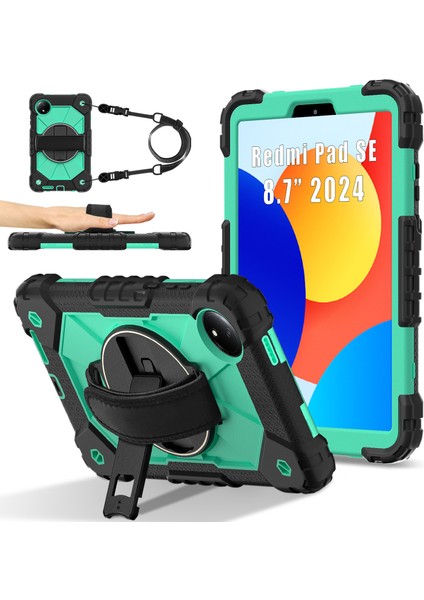 Xiaomi Redmi Pad Se 4G 8.7 Inç Kılıf Silikon + Pc Tablet Kapağı Kullanışlı Kayış-Siyah-Nane Yeşili Için (Yurt Dışından)