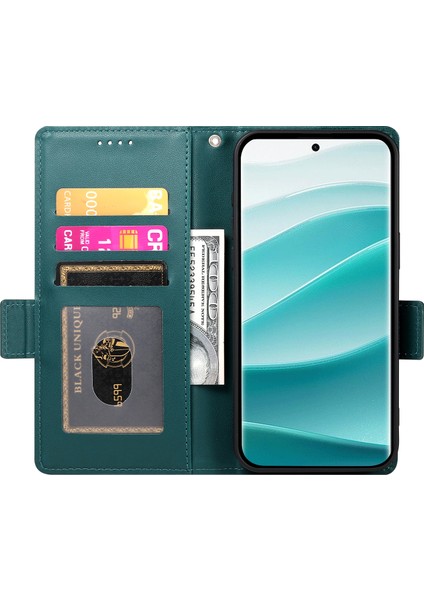Df-010 Xiaomi Redmi Note 14 Pro 5G Pu Deri Cüzdan Telefon Kılıfı-Siyahımsı Yeşil (Yurt Dışından)