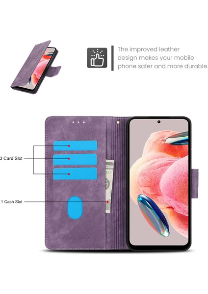 Xiaomi Poco C75 4G-Redmi 14R 5G-14C 4G Kılıf Çiçek Deri Cüzdan Telefon Kapağı El Kayışı Ile-Mor (Yurt Dışından)