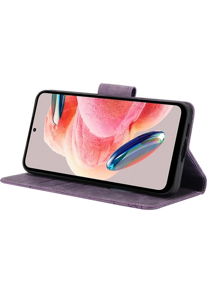 Xiaomi Poco C75 4G-Redmi 14R 5G-14C 4G Kılıf Çiçek Deri Cüzdan Telefon Kapağı El Kayışı Ile-Mor (Yurt Dışından)