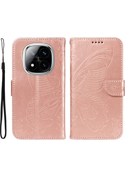 Xiaomi Redmi Için Not 14 Pro 5G-14 Pro+ 5G Kılıf Desenli Deri Cüzdan Çevirme Telefon Kapağı-Gül Altın (Yurt Dışından)