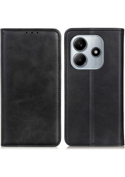 Xiaomi Redmi Note 14 4G Kılıf Bölünmüş Deri Flip Cüzdan Telefon Kapağı-Siyah (Yurt Dışından)