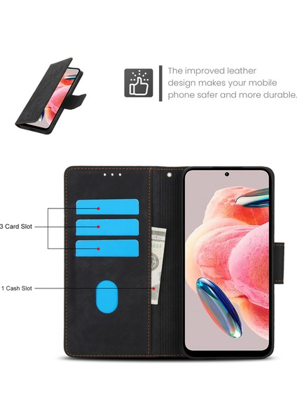 Xiaomi Poco C75 4G-Redmi 14R 5G-14C 4G Kılıf Çiçek Deri Cüzdan Telefon Kapağı El Kayışı Ile-Siyah (Yurt Dışından)