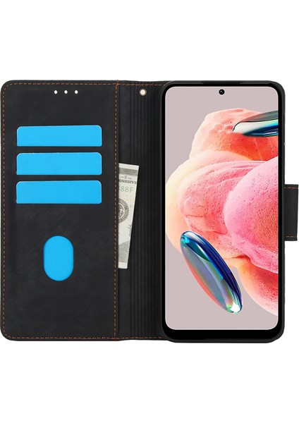 Xiaomi Poco C75 4G-Redmi 14R 5G-14C 4G Kılıf Çiçek Deri Cüzdan Telefon Kapağı El Kayışı Ile-Siyah (Yurt Dışından)