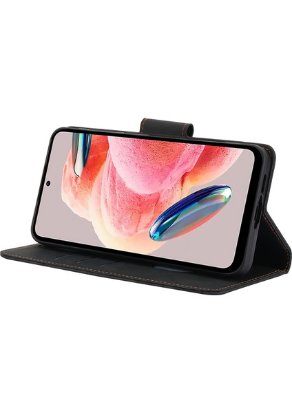 Xiaomi Poco C75 4G-Redmi 14R 5G-14C 4G Kılıf Çiçek Deri Cüzdan Telefon Kapağı El Kayışı Ile-Siyah (Yurt Dışından)